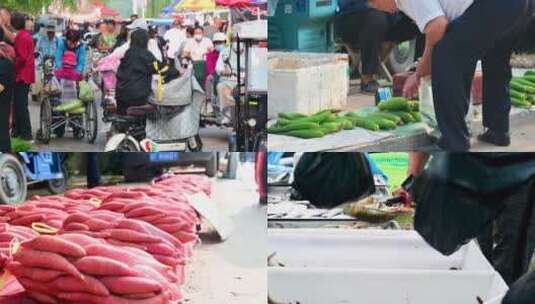 乡村大集农贸市场菜市场赶集地摊经济高清在线视频素材下载