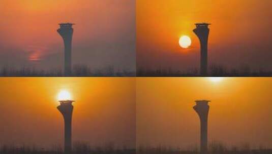 武汉天河机场航站楼塔台凌日高清在线视频素材下载