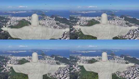 直升机在巴西里约热内卢围绕救世主基督飞行高清在线视频素材下载