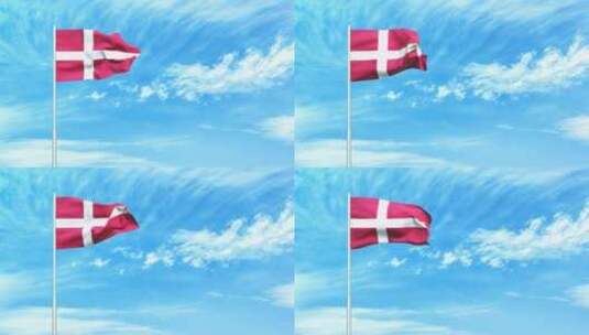 丹麦国旗空中飘扬高清在线视频素材下载