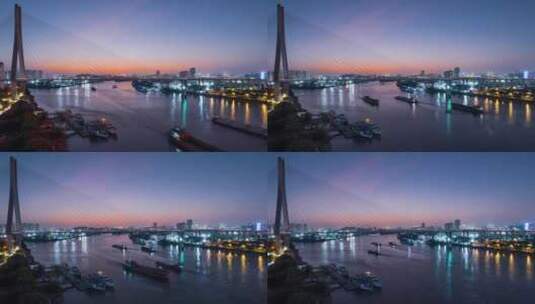 广州珠江东沙桥夕阳余晖与往来货船延时高清在线视频素材下载