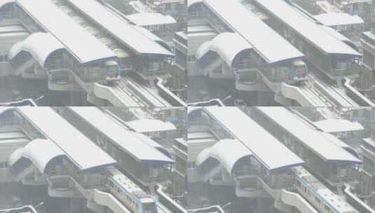 城市冬天雪景轨道交通轻轨车站站台高清在线视频素材下载