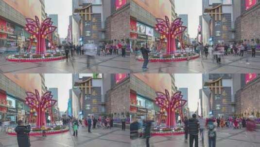 成都春熙路商业街步行街日落延时摄影高清在线视频素材下载