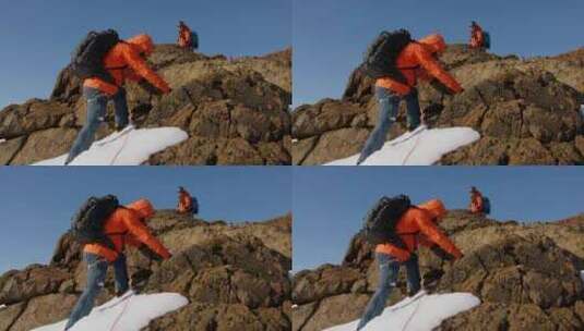 登山队结组登山高清在线视频素材下载