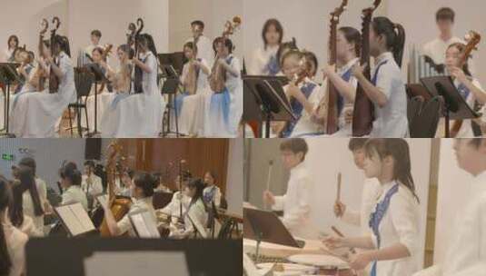 校园国乐民乐琵琶古筝二胡演奏大学社团表演高清在线视频素材下载