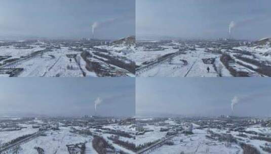 远眺最冷城市根河城市雪景高清在线视频素材下载