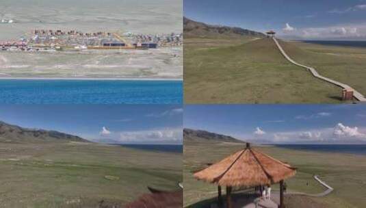 4K航拍新疆赛里木湖营地凉亭 旅行风景高清在线视频素材下载