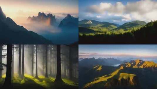 唯美光影森林植物高山流水大自然风景高清在线视频素材下载