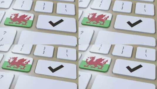 威尔士国旗和复选标记或是按钮3D动画高清在线视频素材下载