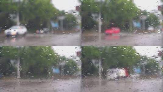 下雨天车窗外街景雨天道路交通车流窗户风景高清在线视频素材下载