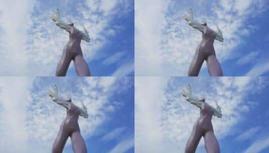 大梅沙海滨公园羽翼人雕塑盐田深圳3344高清在线视频素材下载