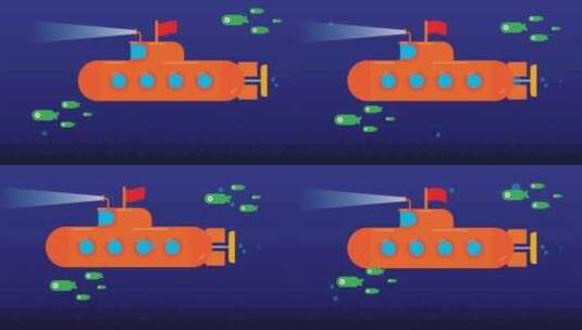 卡通潜水艇在水下科考高清在线视频素材下载