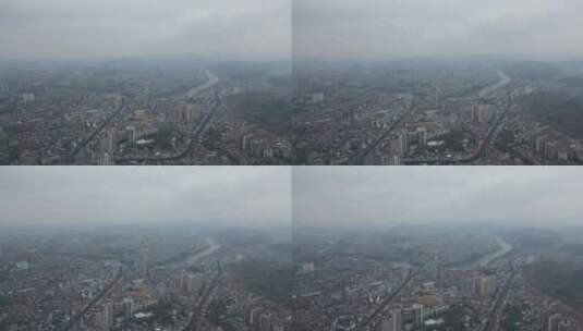 城市清晨雾霾航拍高清在线视频素材下载