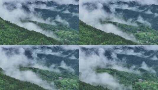 航拍雨后山村云雾 4k 超清素材高清在线视频素材下载