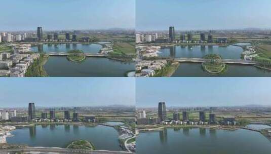 杭州钱塘区大江东城市风光航拍高清在线视频素材下载