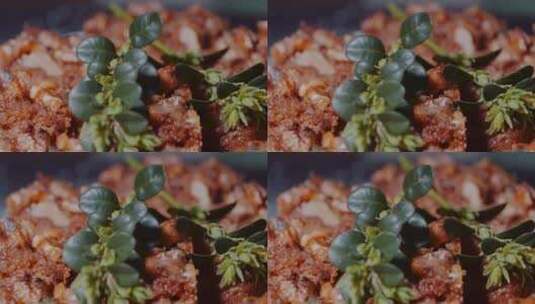 核桃切片蛋糕上的橄榄枝装饰高清在线视频素材下载