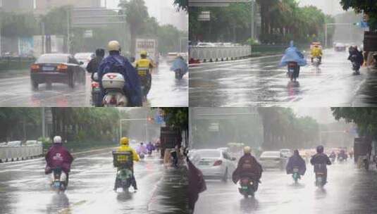 下雨天小哥开车送外卖高清在线视频素材下载