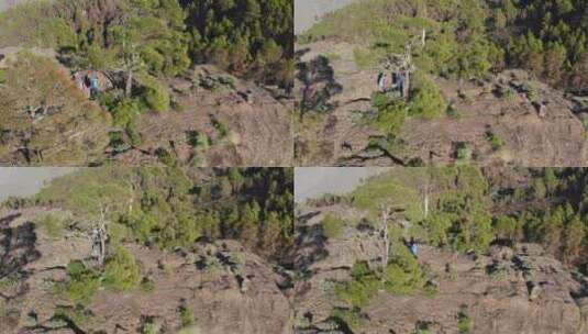 在山间空中行走的女人高清在线视频素材下载