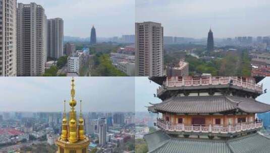 江苏常州天宁禅寺古塔红梅公园航拍天宁区城高清在线视频素材下载