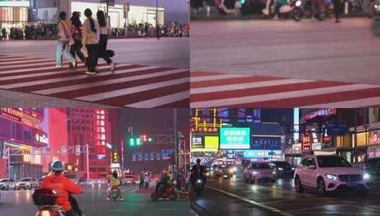 长沙黄兴广场五一广场夜晚夜景车流人流游客高清在线视频素材下载