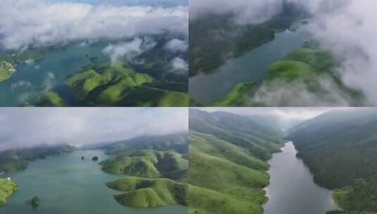 合集 航拍桂林全州天湖绿水青山湖泊云雾高清在线视频素材下载