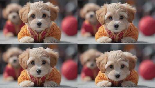 可爱小狗身穿华丽服饰迎接新的一天高清在线视频素材下载