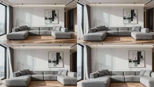 现代简约客厅沙发高端轻奢样板房场景高清在线视频素材下载