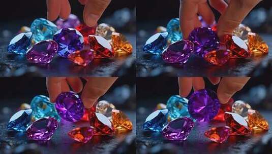 手触摸多彩宝石特写高清在线视频素材下载