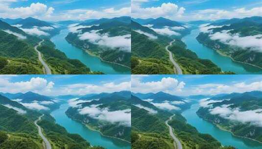 重庆长江三峡蜿蜒河流壮丽山河航拍视频高清在线视频素材下载