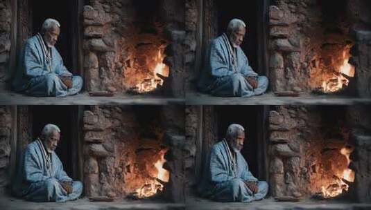 智者炉火旁沉思的宁静时刻高清在线视频素材下载