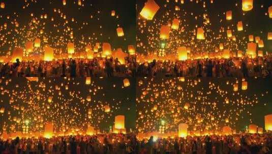 万人齐放孔明灯许愿高清在线视频素材下载