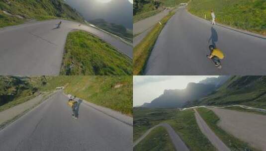 长板速降运动FPV航拍高清在线视频素材下载