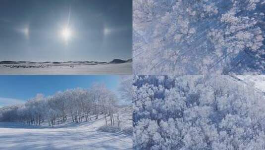 【合集】4K航拍内蒙古乌兰布统雪景雾凇雪原高清在线视频素材下载