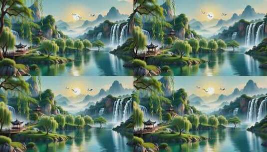 中式山水风景素材高清在线视频素材下载