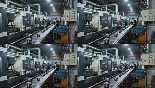 工厂工人操作机械流水线作业高清在线视频素材下载