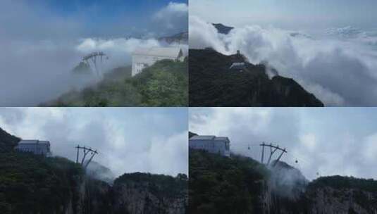 云海中的索道云海中穿梭的索道凤凰岭索道高清在线视频素材下载