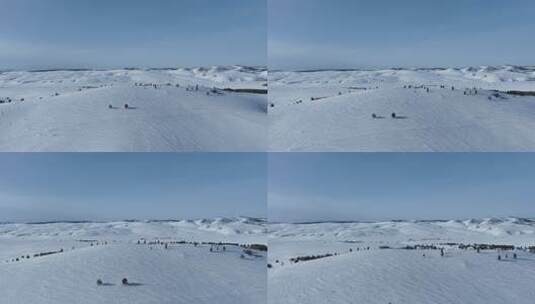 空中拍摄内蒙古寒冬雪原风光高清在线视频素材下载