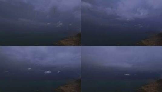 威海海面夜空闪电雨夜飞云4K高清在线视频素材下载