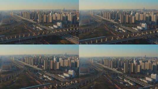 郑州市郑欧班列与高铁高清在线视频素材下载