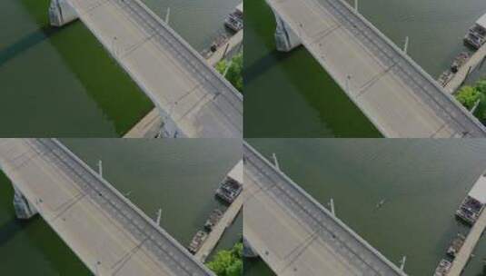 无人机拍摄河中的皮划艇高清在线视频素材下载