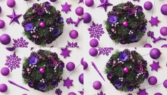 俯拍紫色圣诞花环高清在线视频素材下载