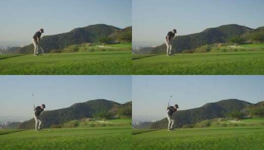 男人在玩高尔夫球高清在线视频素材下载