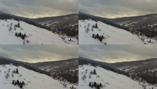 被雪覆盖的森林鸟瞰图高清在线视频素材下载