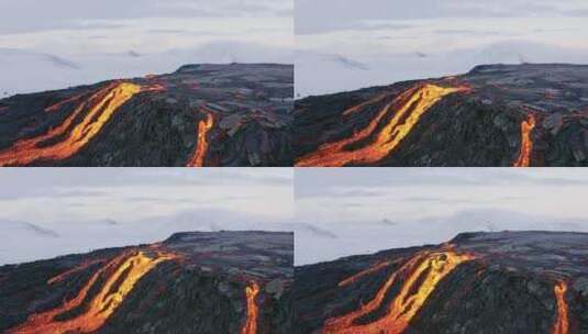 航拍流动的火山岩浆高清在线视频素材下载