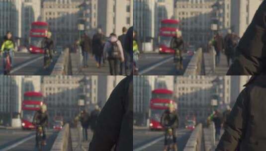 穿越伦敦大桥的行人和公共汽车高清在线视频素材下载