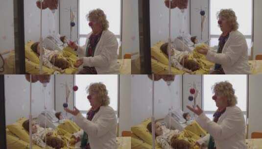 小丑在病房里做杂耍高清在线视频素材下载