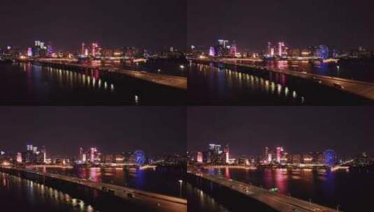 深圳宝安欢乐港湾摩天轮夜景大景前冲高清在线视频素材下载