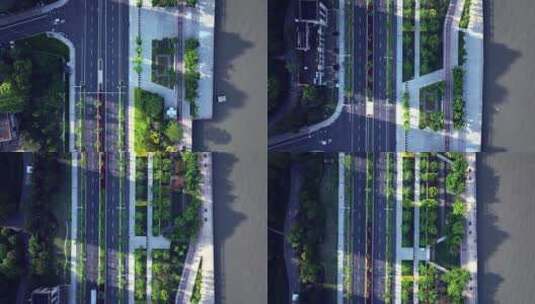 上海疫情_空荡的江边马路航拍高清在线视频素材下载