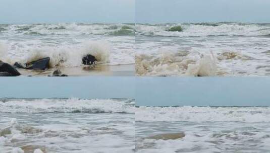 海边海浪拍打礁石慢动作高清在线视频素材下载