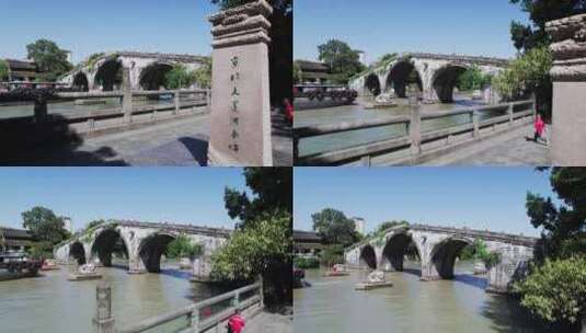 航拍杭州城北古运河上拱宸桥高清在线视频素材下载